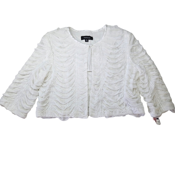 NEW R&M Richards White Sequin Ruffled Evening Wedding Jacket Top Medium - Picture 1 of 7